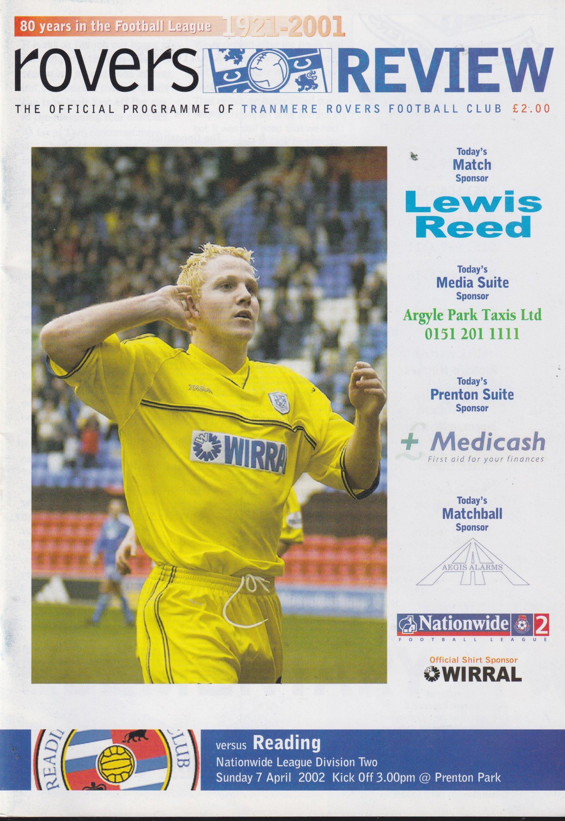 Tranmere Rovers v Reading match programme